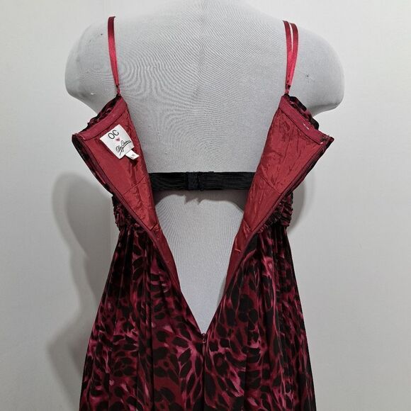 Oleg Cassini Floral Print Chiffon Knee Length Burgundy/Black Size 14 - Picture 9 of 16